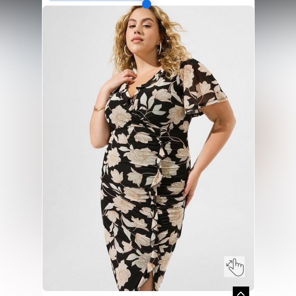 At The Knee Mesh Surplice Ruffle Slit Dress